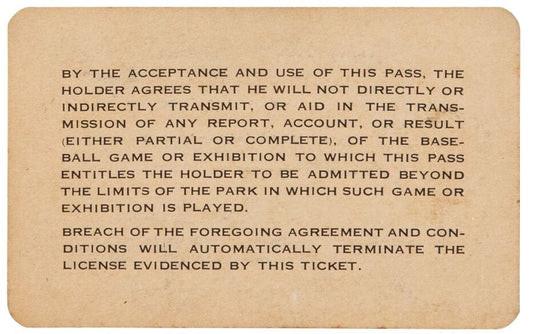 1937 National League Season Pass Ticket - Vince DiMaggio & Johnny Vander Meer MLB Debuts - Frankhouse No-Hitter
