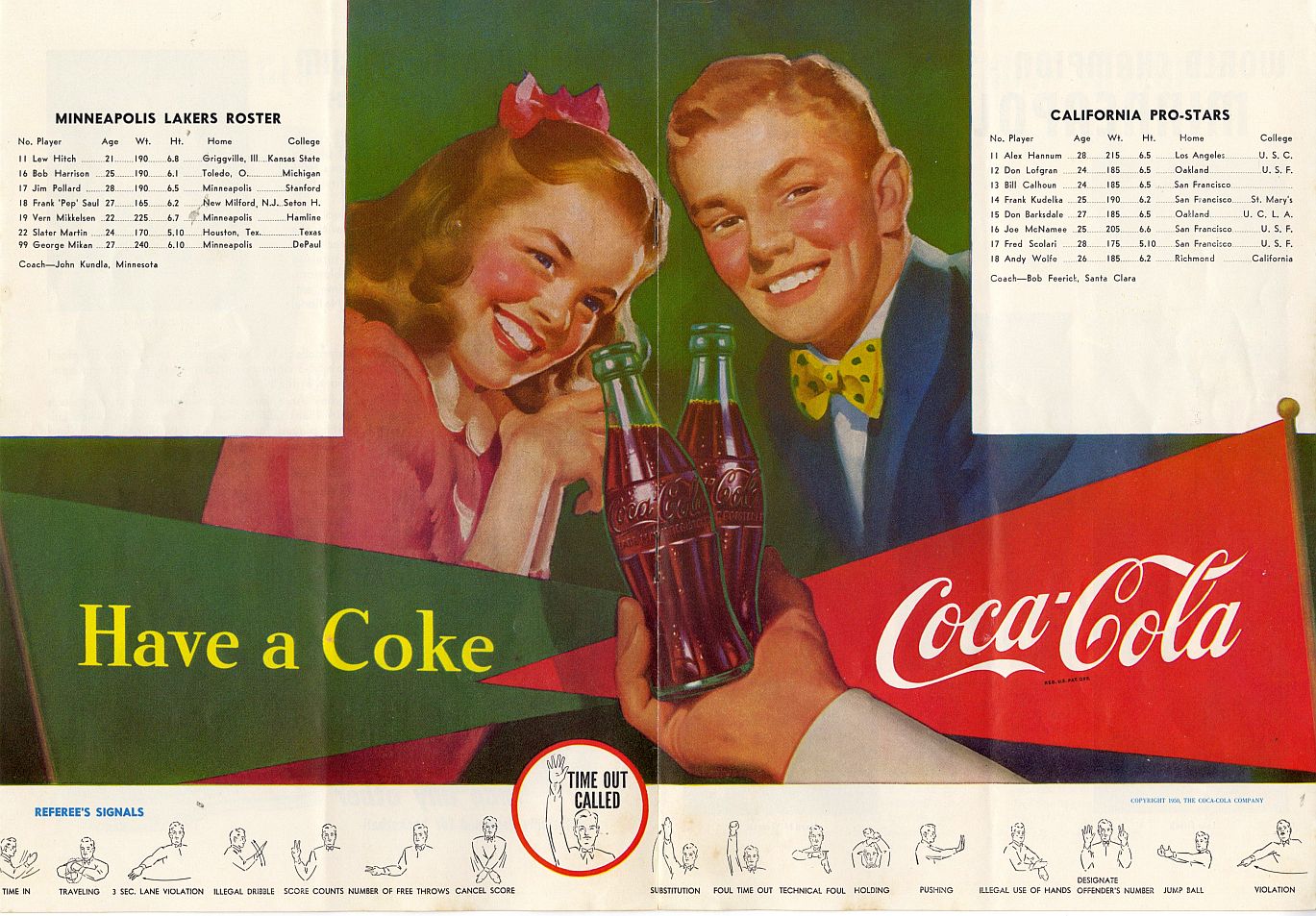 Minneapolis Lakers vs Cal Pro Stars Program - May 4, 1952 Featuring George Mikan & Don Barksdale