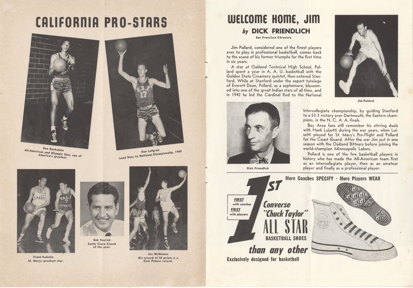 Minneapolis Lakers vs Cal Pro Stars Program - May 4, 1952 Featuring George Mikan & Don Barksdale