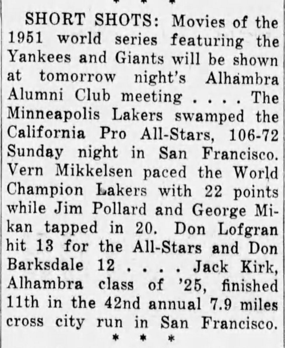 Minneapolis Lakers vs Cal Pro Stars Program - May 4, 1952 Featuring George Mikan & Don Barksdale