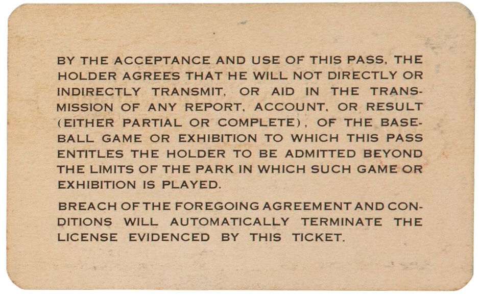 1938 National League Season Pass Ticket -Enos Slaughter MLB Debut - Babe Ruth coaching Debut