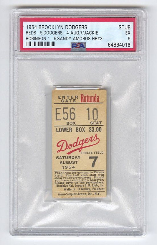 8/7 1954 Brooklyn Dodgers vs Reds Jackie Robinson Sandy Amoros HR #3 PSA 5 Pop 1