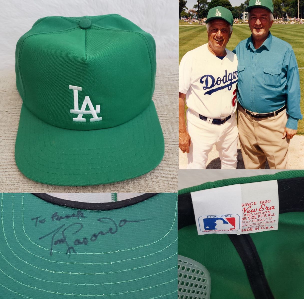 Tommy Lasorda Signed AUTO Circa 1997 New Era L.A. Dodgers St. Patrick's Day Cap JSA COA