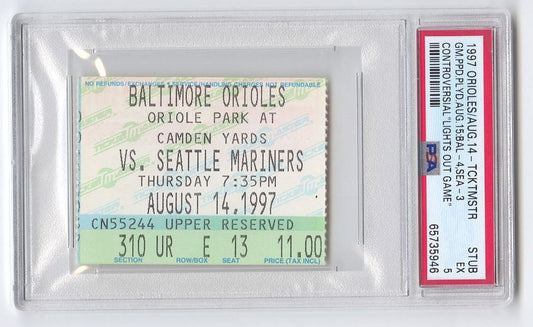 1997 Cal Ripken Jr. "Lights Out Game" Orioles vs. Mariners 8/14 Ticket Stub PSA 5