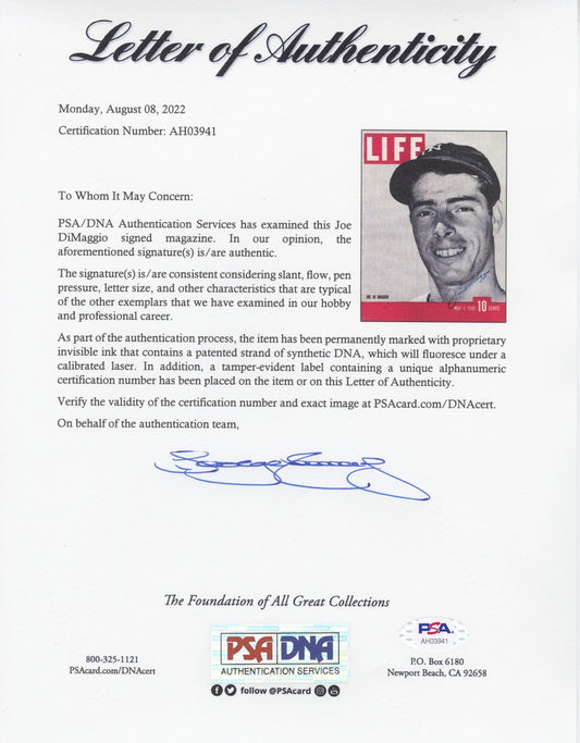 Joe DiMaggio Signed AUTO 1939 Life Magazine Full Issue Yankees PSA/DNA LOA