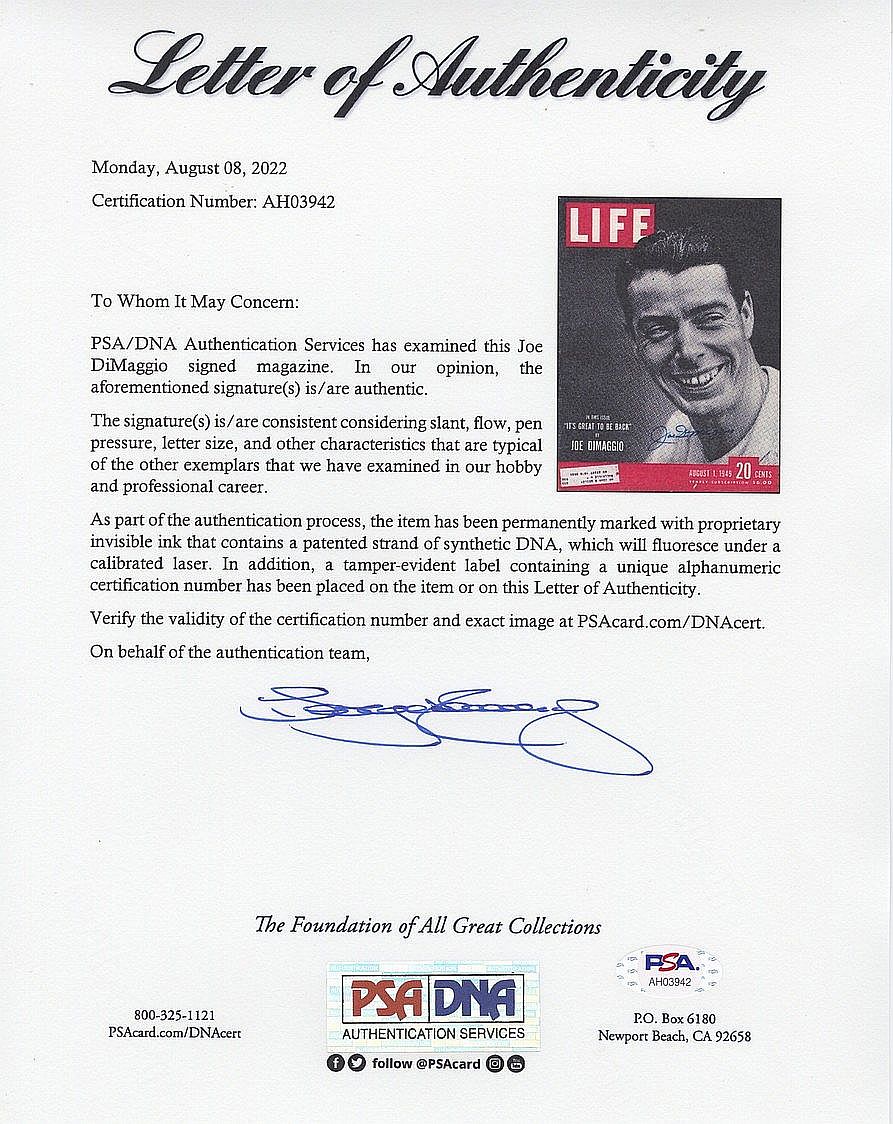 Joe DiMaggio Signed AUTO 1949 Life Magazine Full Issue Yankees PSA/DNA LOA