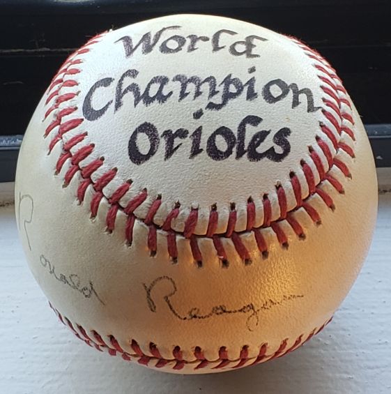 Ronald Reagan Single Signed Baseball Autographed on April 2, 1984 Orioles Opening Day PSA/DNA LOA