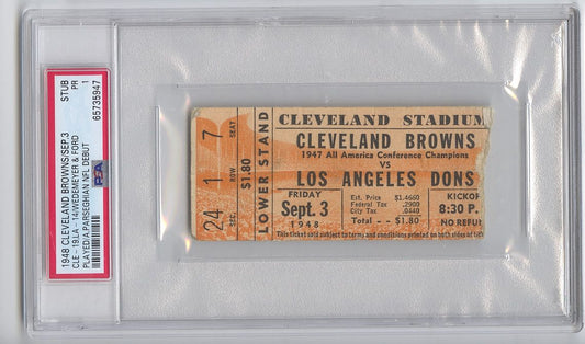 September 3, 1948 Cleveland Browns 19 L.A. Dons 14 AAFC Ticket Stub - Len Ford, Ara Parseghian, & Wedemeyer Pro Debuts PSA Pop 1