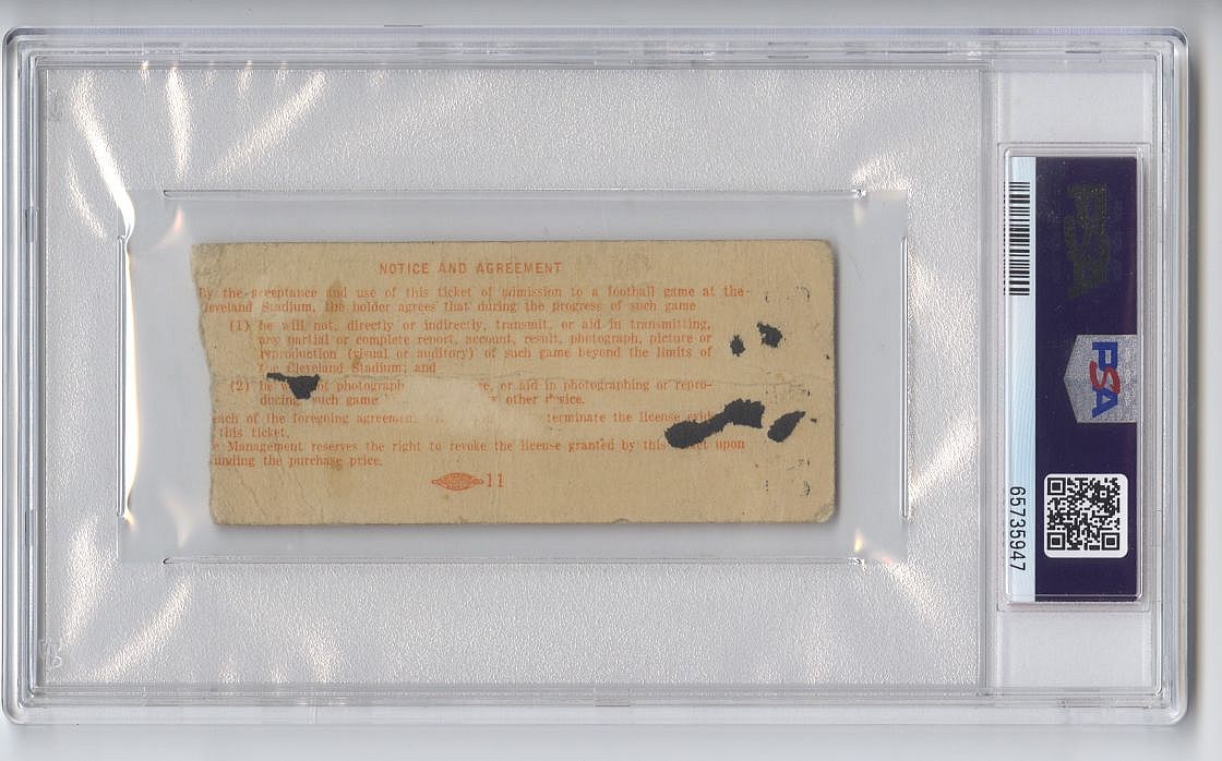 September 3, 1948 Cleveland Browns 19 L.A. Dons 14 AAFC Ticket Stub - Len Ford, Ara Parseghian, & Wedemeyer Pro Debuts PSA Pop 1