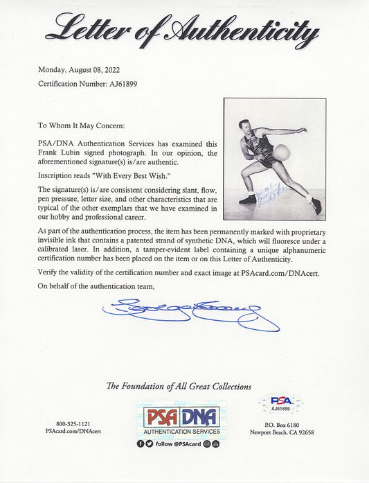 Frank Lubin 1st USA 1936 Olympic Basketball Team Gold Medalist Signed AUTO photo PSA/DNA LOA