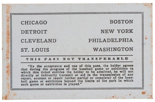 1945 American League Season Pass Ticket - Pete Gray Bert Shepard MLB Debuts