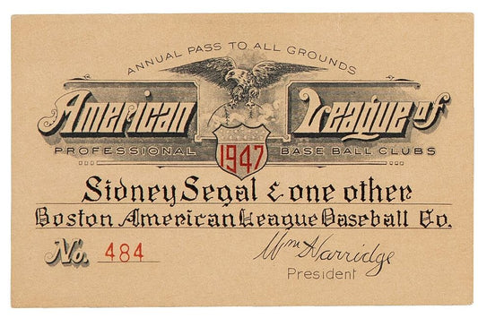 1947 American League Season Pass Ticket - Willard Brown Larry Doby Nellie Fox MLB Debuts #B