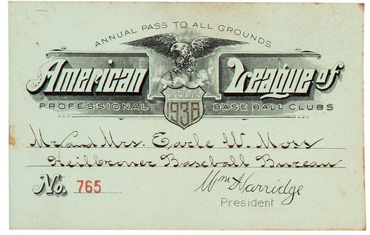 1938 American League Season Pass Ticket - Lou Boudreau & Joe Gordon Debuts