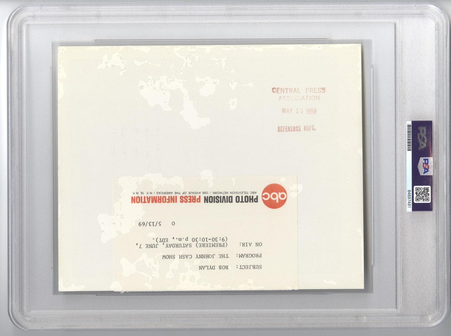 Bob Dylan Performs on the 1st Johnny Cash TV show 1969 Original TYPE 1 photo PSA/DNA