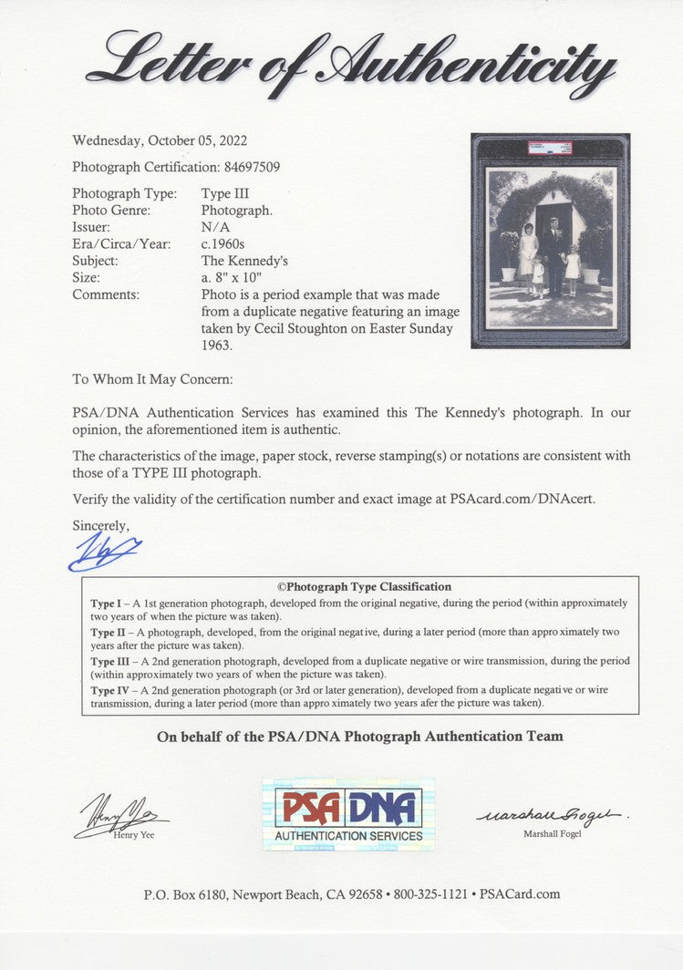 1960's John F. Kennedy and Family Original Doubleweight TYPE III photo PSA/DNA