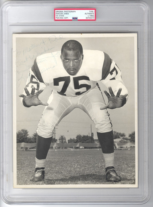 1960's Deacon Jones Signed AUTO Original TYPE 1 Vic Stein Used in Photo Shoot Philly Gum Football Card PSA/DNA