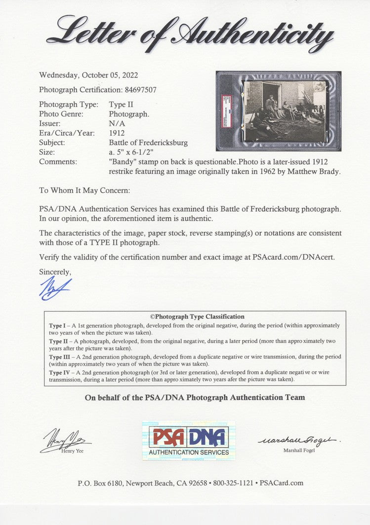 1862 The Aftermath of the Battle of Fredericksburg Civil War Matthew Brady Original TYPE II Photo PSA/DNA LOA