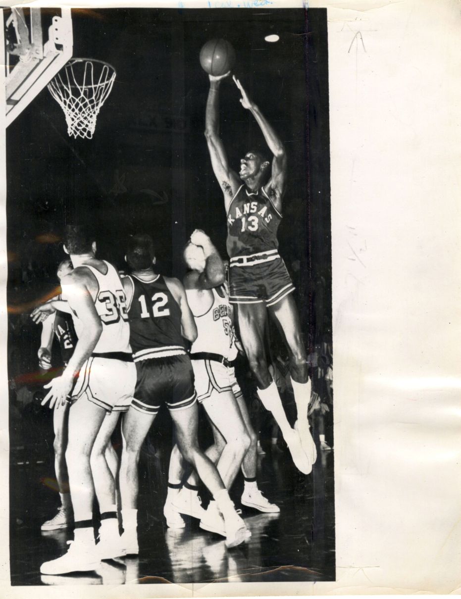 Wilt Chamberlain Shoots at the University of Kansas Basketball Circa 1958 TYPE 3 Original Press Photo PSA/DNA LOA