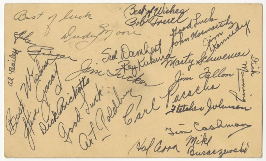 1951-52 Duquesne Basketball Team Signed AUTO gpc /w Dudey Moore Dick Ricketts Jim Tucker