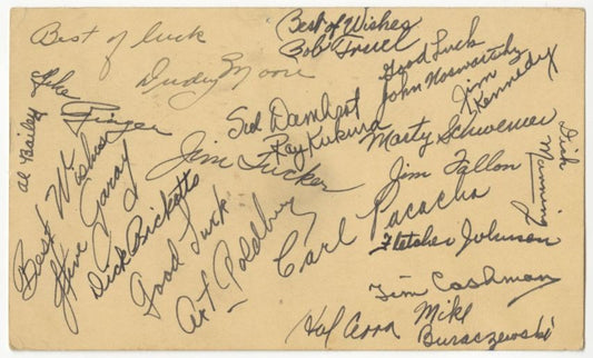 1951-52 Duquesne Basketball Team Signed AUTO gpc /w Dudey Moore Dick Ricketts Jim Tucker