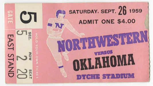 1959 Northwestern vs Oklahoma Football Ticket Stub - Fixed Game by the Mob