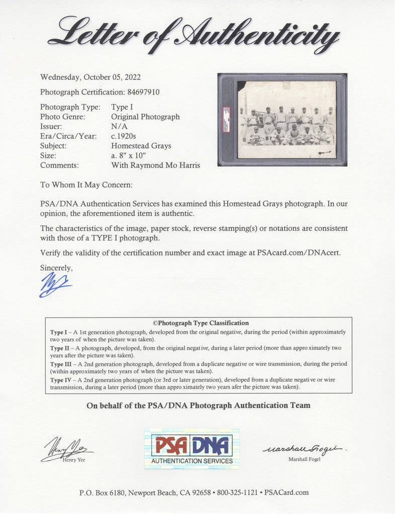 1920s Homestead Grays Negro League Baseball Team Original TYPE 1 photo with Raymond Mo Harris