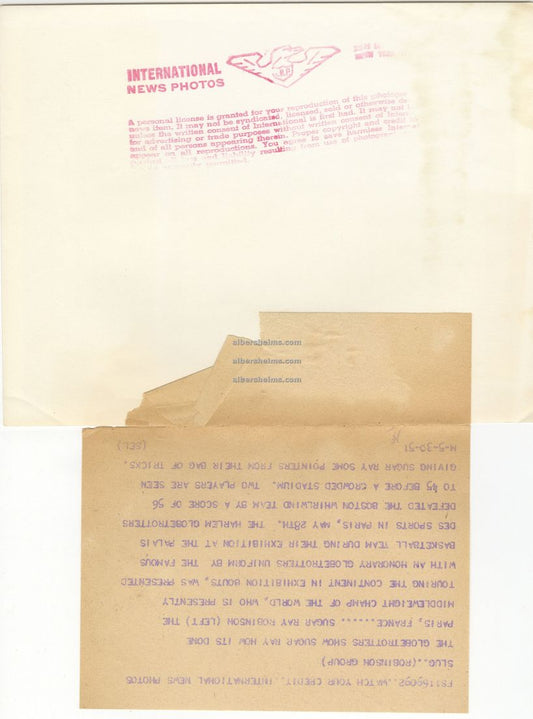 Sugar Ray Robinson Tours with Harlem Globetrotters Marques Haynes & Inman Jackson 1951 Original TYPE 1 Photo