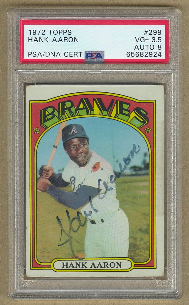 1972 Topps #299 Hank Aaron PSA VG + Signed AUTO Grade 8 PSA/DNA Baseball Card