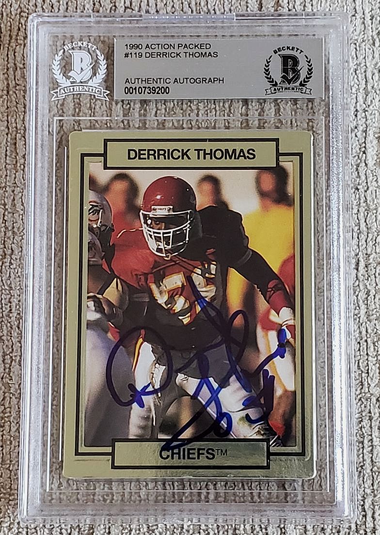 1990 Action Packed #119 Derick Thomas Signed AUTO Pro Football HOF card BAS