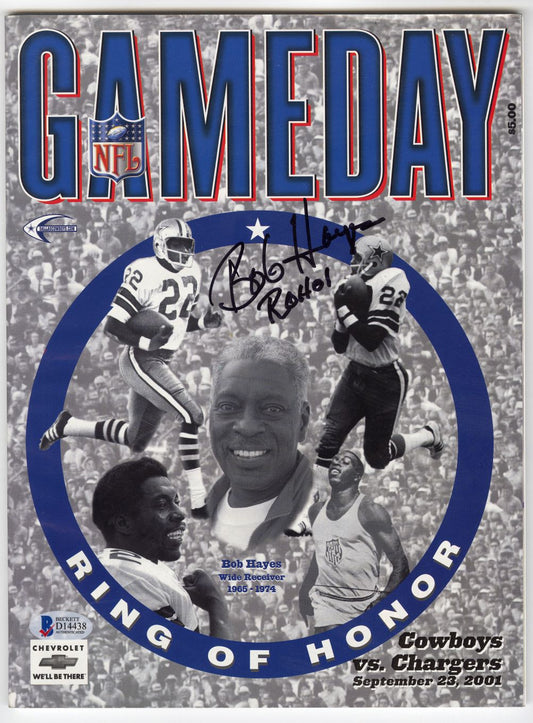 Bob Hayes Pro Football HOF Signed AUTO 2001 Dallas Cowboys Ring of Honor Game Program BAS COA