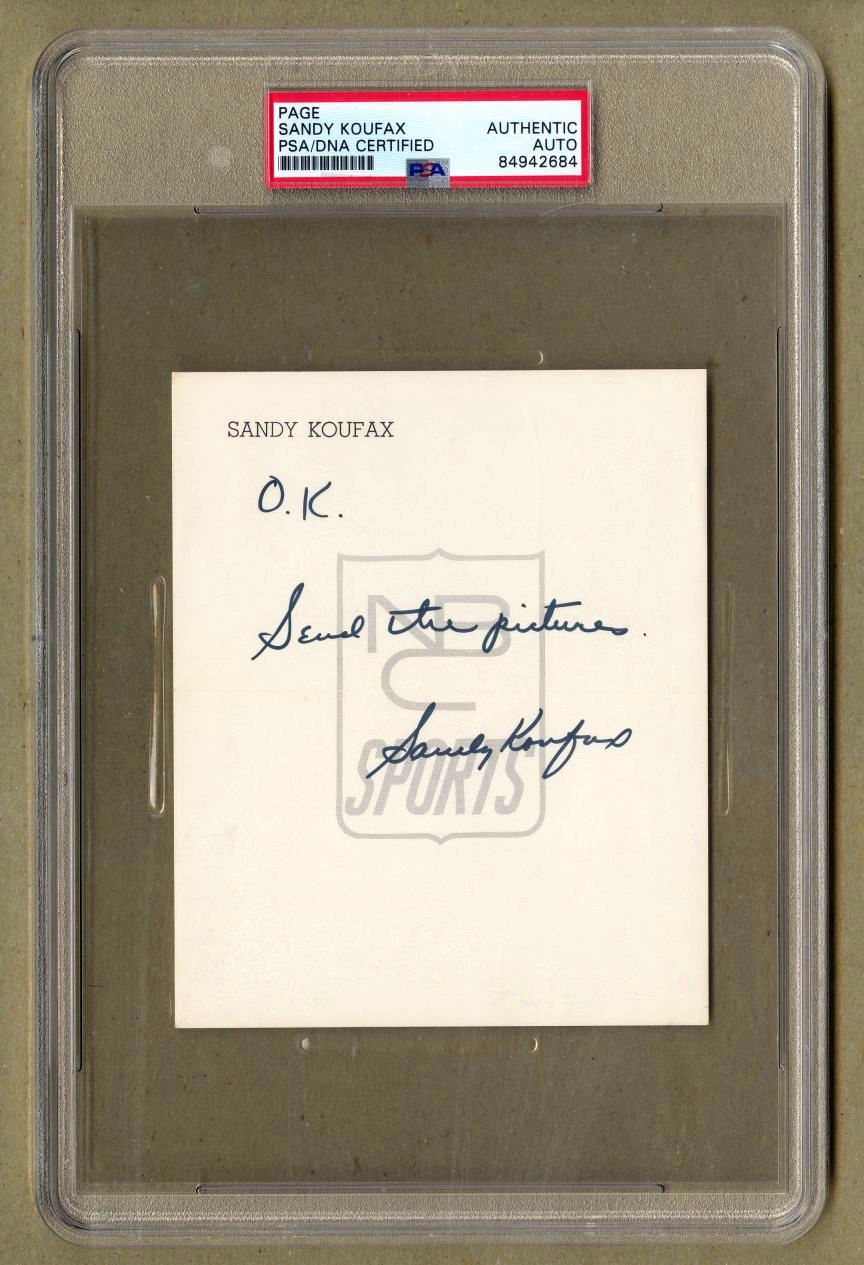 Sandy Koufax Signed AUTO handwritten note on his letterhead Dodgers HOF PSA/DNA