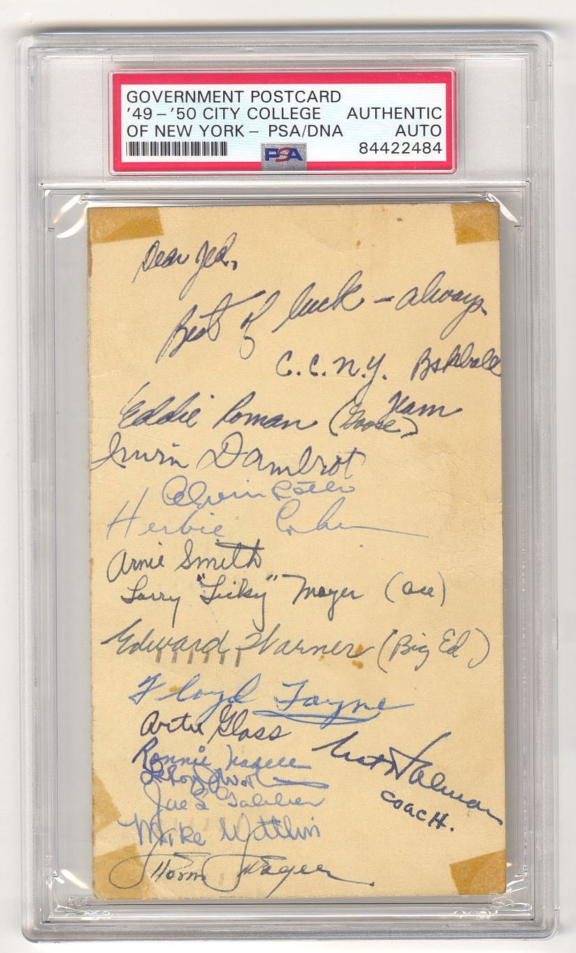 1949-50 CCNY Basketball Team Signed AUTO GPC - Point Shaving Scandal National Champions PSA/DNA