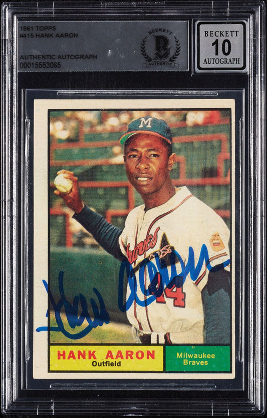 1961 Topps #415 Hank Aaron Signed AUTO BAS BGS AUTO Grade 10