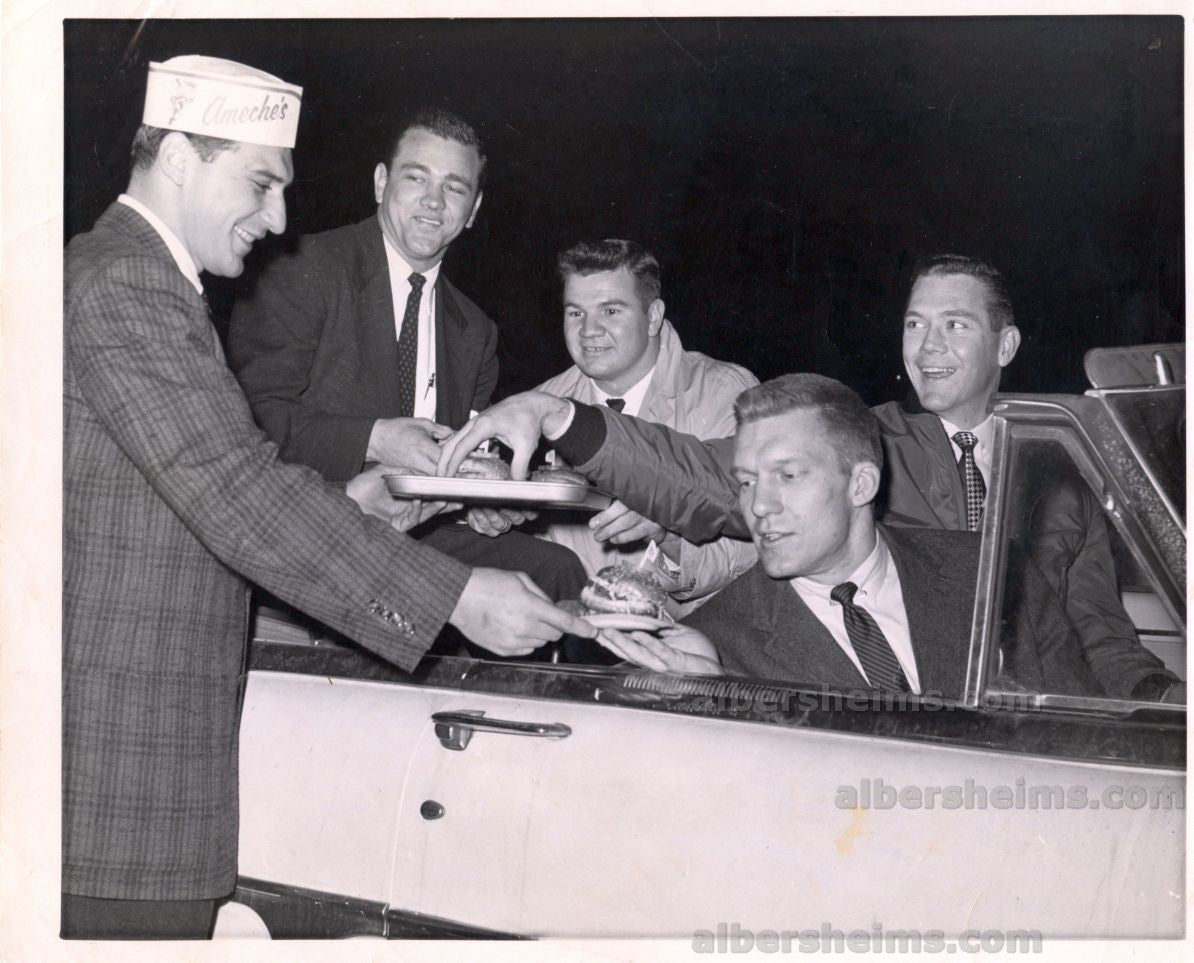 Alan Ameche serving up Burgers at Ameche's Drive In - Baltimore to Colts Teammates Original TYPE 1 Photo