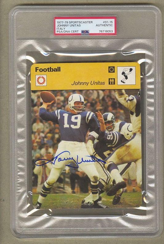 Johnny Unitas Signed AUTO 1977-79 Sportscaster Italy #01-15 PSA/DNA Pop 1