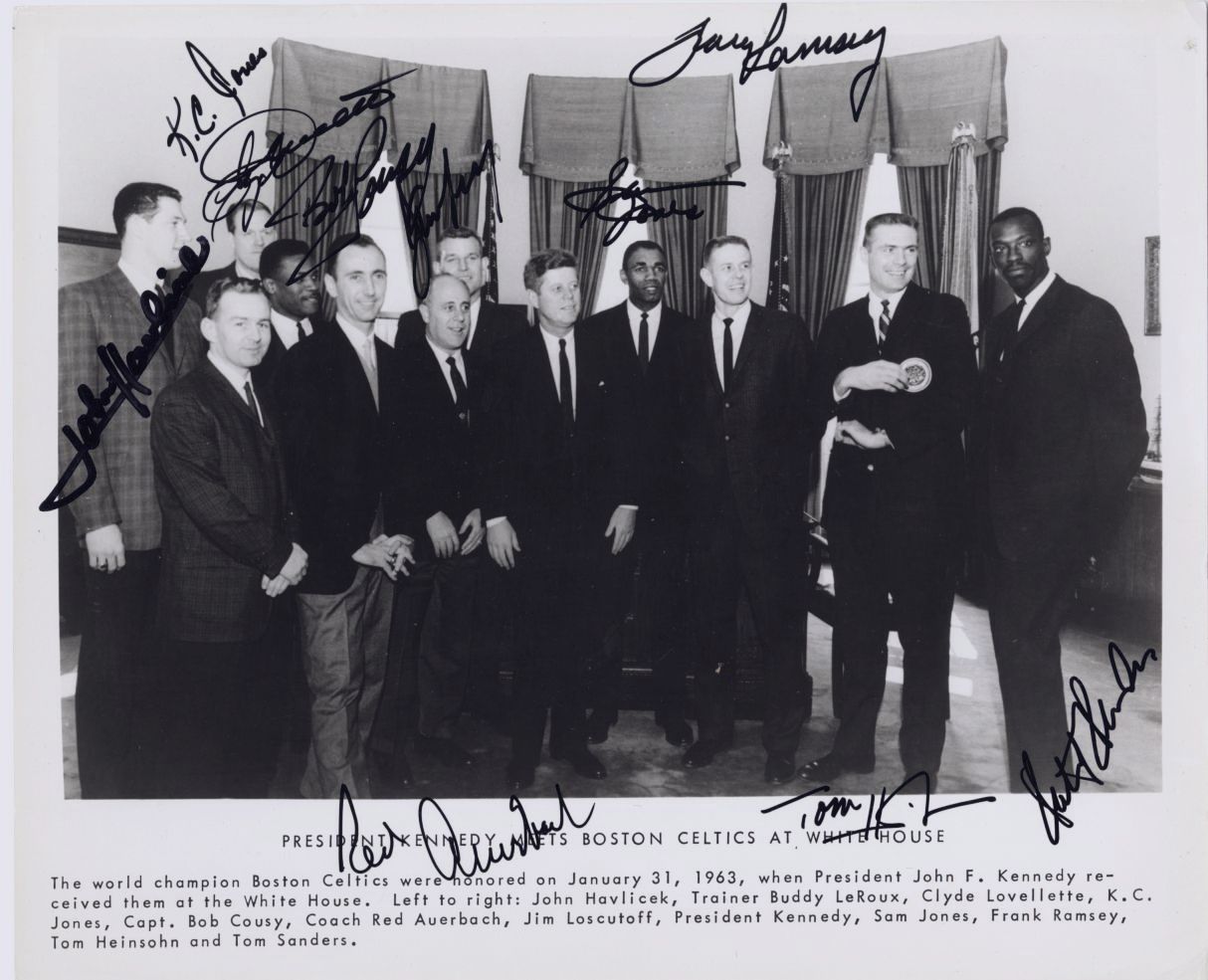 President John F. Kennedy Meets the 1963 World Champion Boston Celtics Team Signed AUTO Photo PSA/DNA