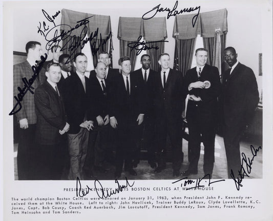 President John F. Kennedy Meets the 1963 World Champion Boston Celtics Team Signed AUTO Photo PSA/DNA
