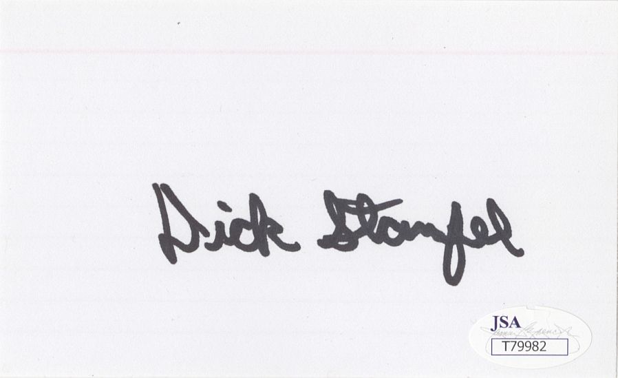 Dick Stanfel Signed AUTO 3x5 index card Bears Pro Football HOF JSA COA