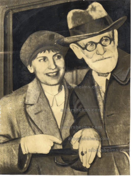 Dr. Sigmund Freud & Daughter Flee the Nazis Original Vintage 1938 Press Photo