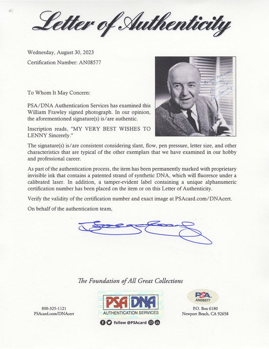 William Bill Frawley "I Love Lucy" Fred Mertz Signed AUTO 8x10 Photo PSA/DNA LOA