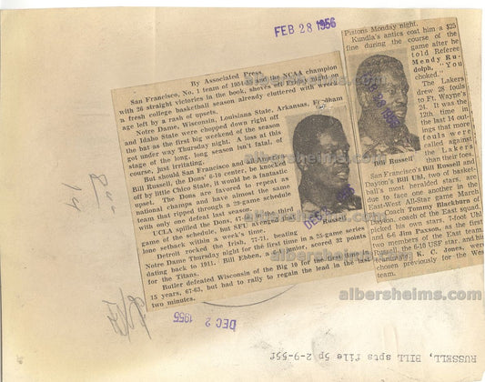 Bill Russell USF Basketball All American /w Father Tichnor Original 1955 Press Photo