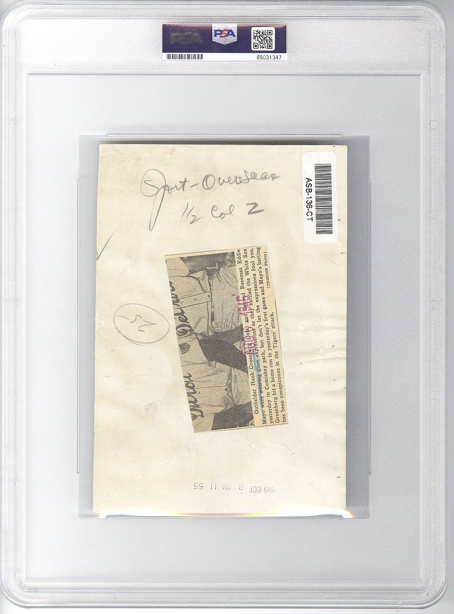 1945 Hank Greenberg Detroit Tigers HOFer Original TYPE 1 Photo PSA/DNA LOA