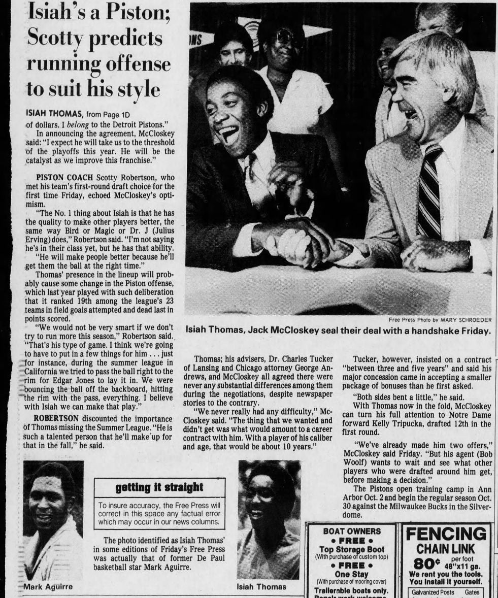 1981 Isiah Thomas Signed Detroit Pistons Official NBA Rookie Contract /w NBA Draft Declaration Letter