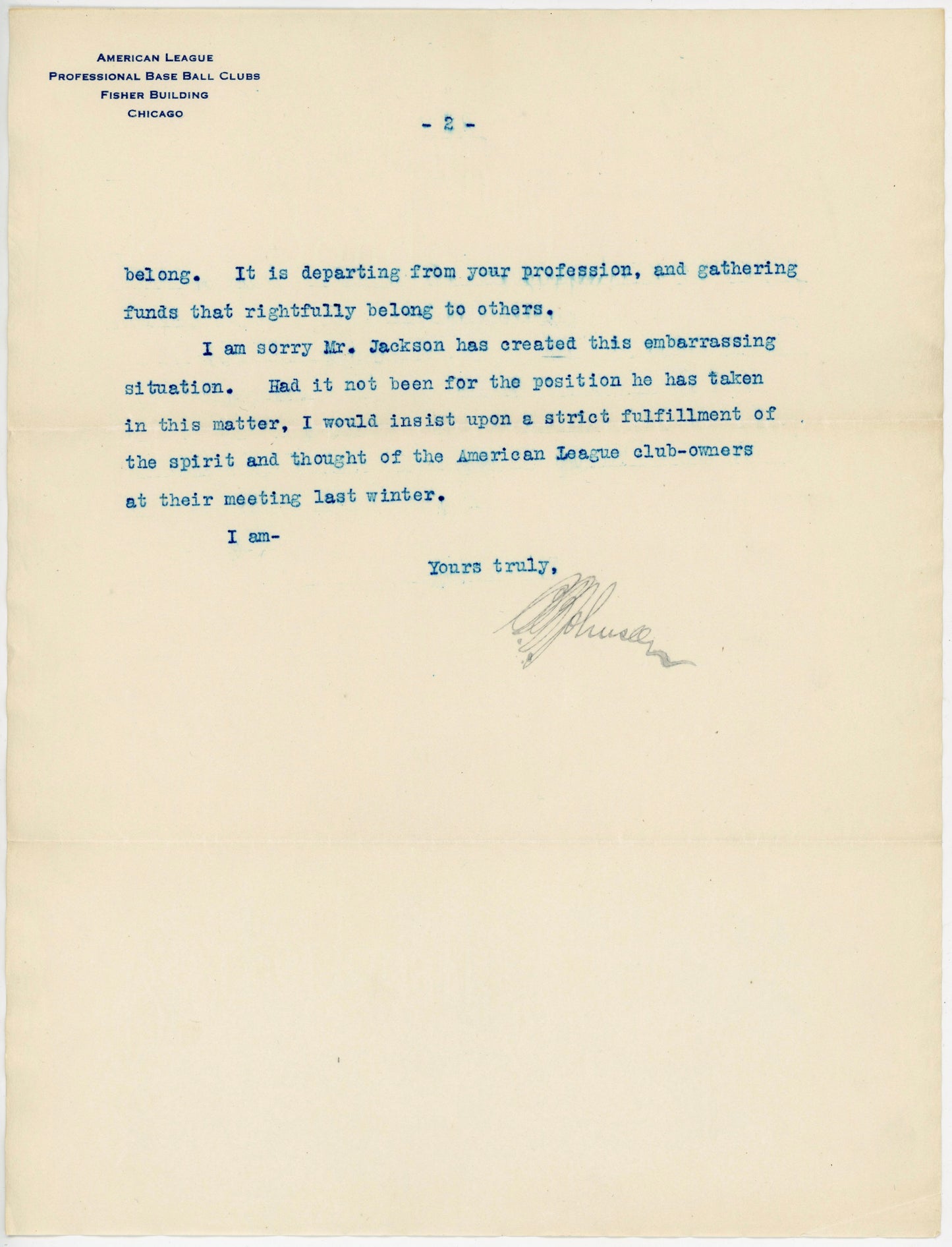 Ban Johnson Signed Letter Written to HOFer Eddie Collins 1917 World Series & Shoeless Joe Jackson Content PSA/DNA LOA