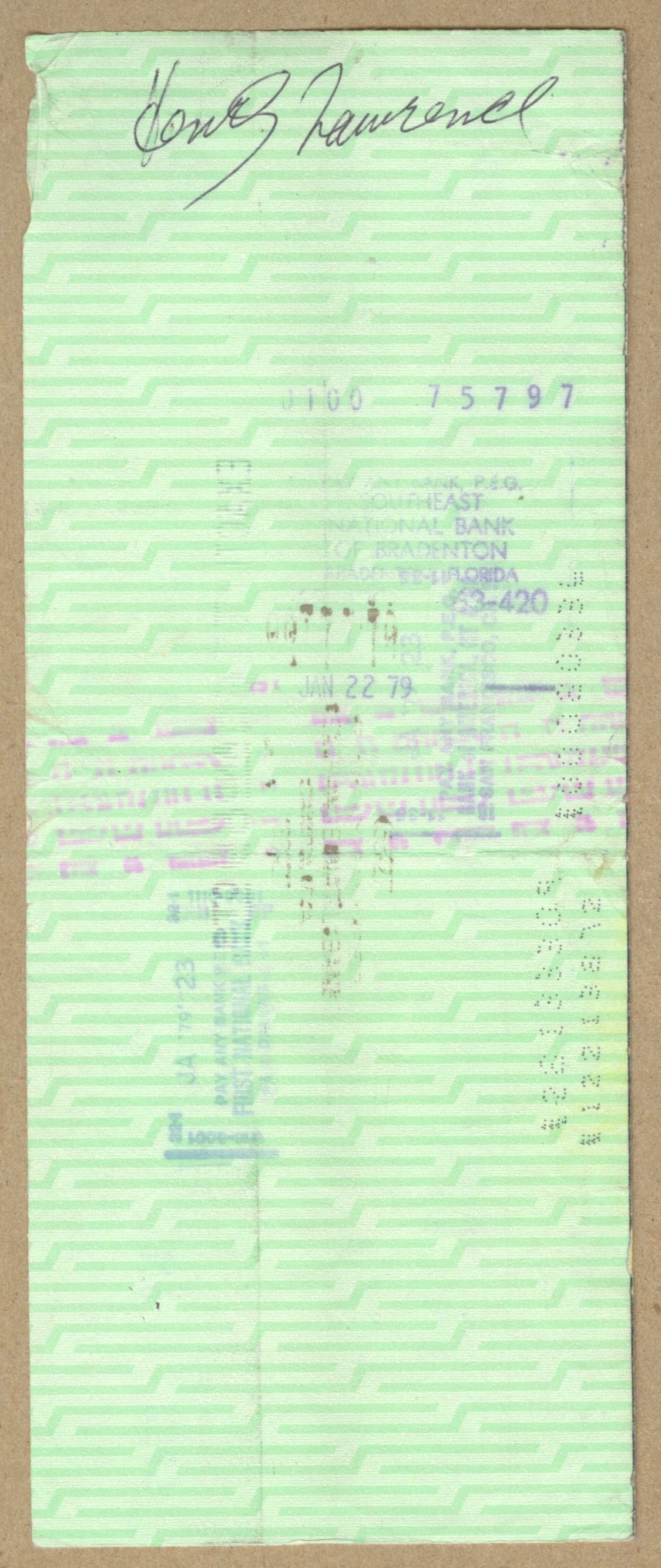 Henry Lawrence Signed AUTO 1978 Oakland Raiders payroll Check 3 X Super Bowl Champ