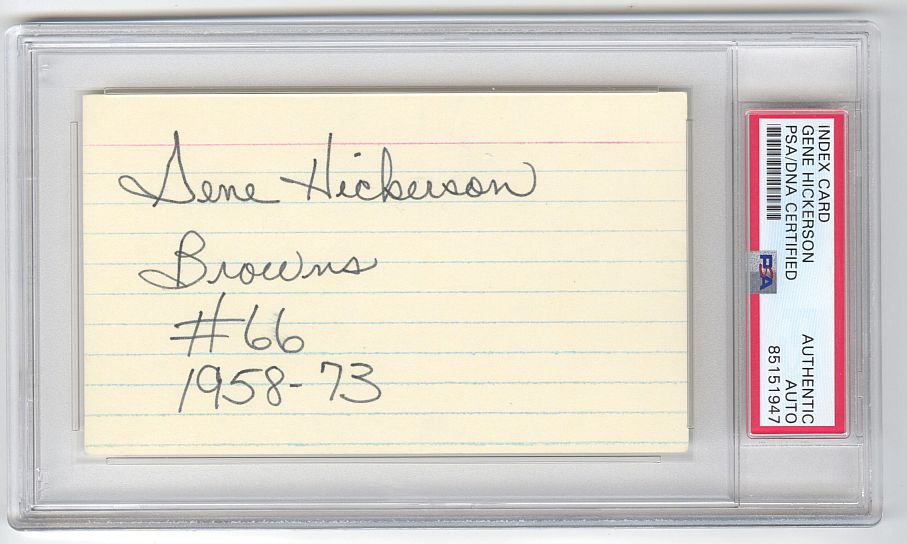 Gene Hickerson Signed AUTO 3x5 Index Card Browns Football HOF PSA/DNA