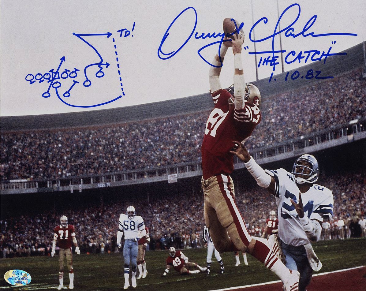 Dwight Clark Signed AUTO 8x10 Photo "The Catch" with Hand drawn Play /w CSA show Ticket PSA/DNA