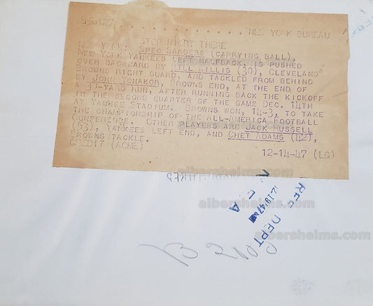 1947 Bill Willis Cleveland Browns AAFC HOF Stops Spec Sanders Yankees Original TYPE 1 Photo