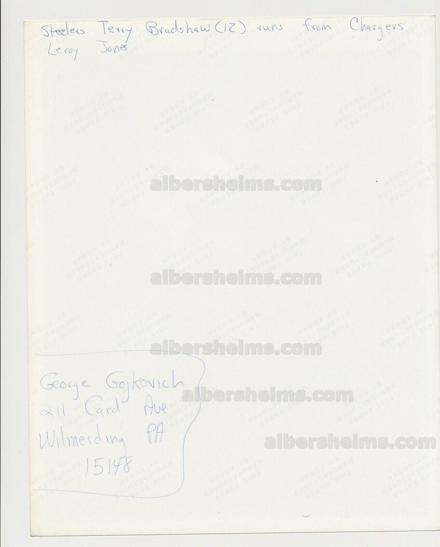 Circa 1976 - 77 Terry Bradshaw Scrambles Away from Chargers Leroy Jones Original TYPE 1 Photo