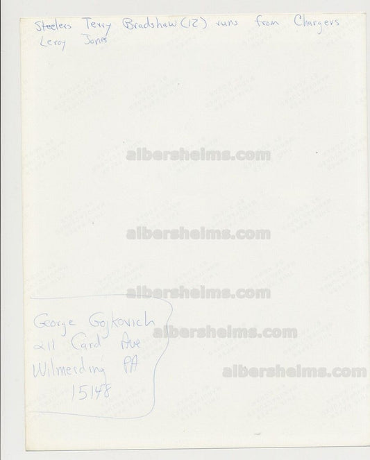 Circa 1976 - 77 Terry Bradshaw Scrambles Away from Chargers Leroy Jones Original TYPE 1 Photo